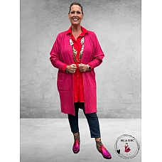 NO.1 BY OX Cardigan Long Ballonmouw  Magenta Pink